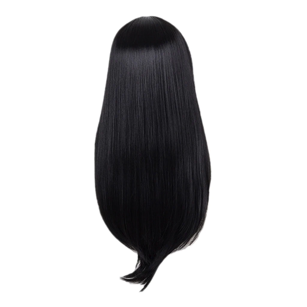 23`` Natural Silky Real Human Hair Black Long Straight Wigs Full Hairpieces
