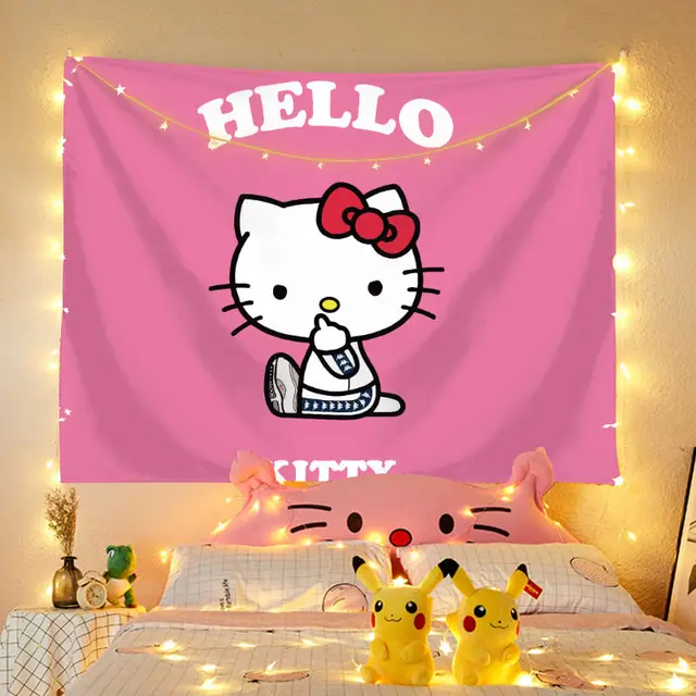 JUMANT Hello Ki tty Tapestry - He llo Kitty Room Decor - Hello Ki tty  Birthday Decorations - Kawaii Decor - Hello Ki tty Party Supplies - He llo  Kitty