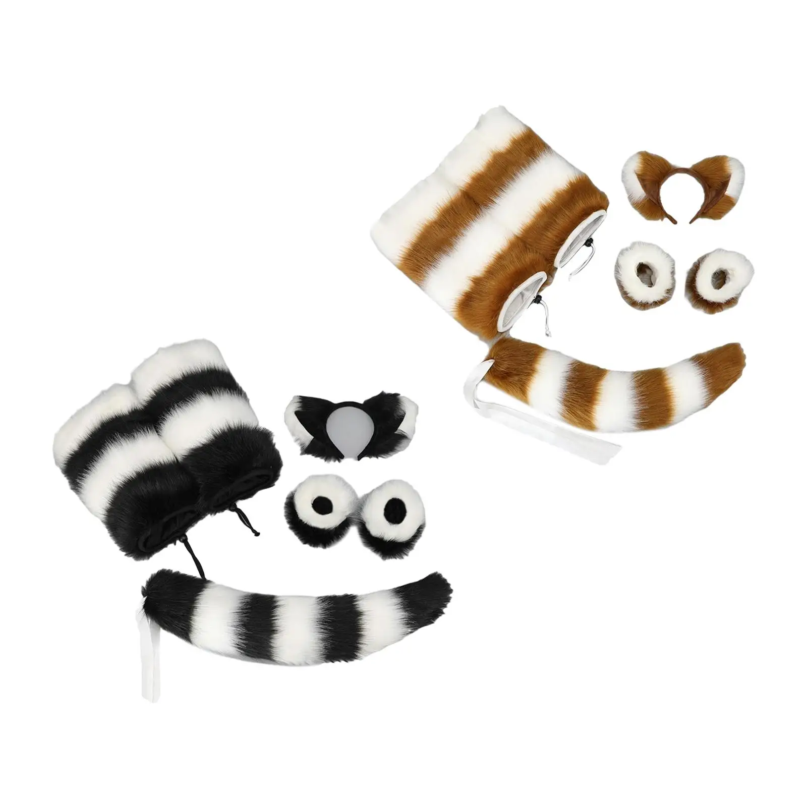 Faux Ears Tail Cosplay Set Headwear Animal Wristband for Costume Dress up Adults
