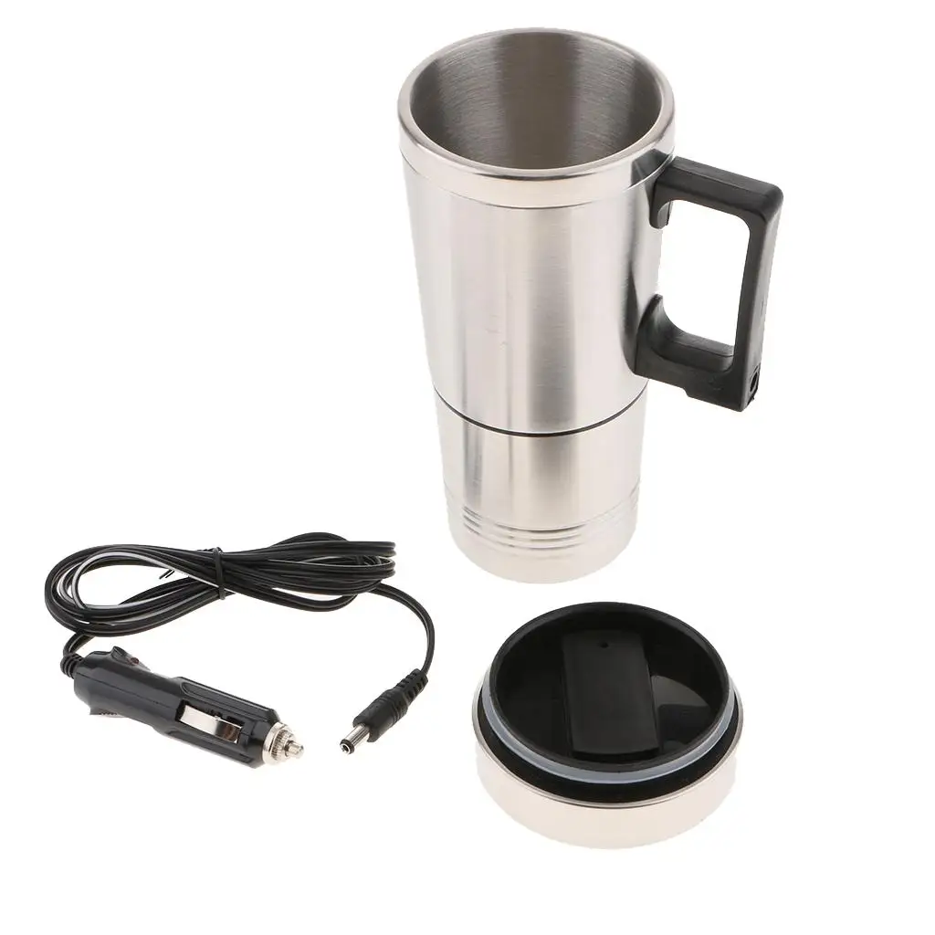 12V Car Electric Heated Hot Water Kettle Bottle Cup Stainless Steel Pretty