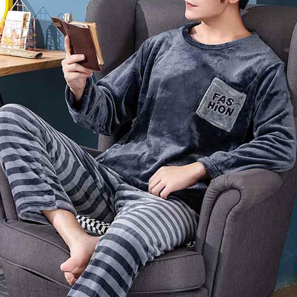 Title 12, 2 Pcs/Set Men Winter Pajamas Set Long Sleeve Th...