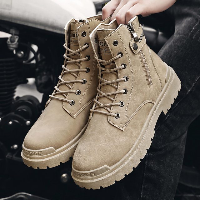 Retro British Style Flat Shoes All-match Leisure Trend High Top Boots Men  Fashion Comfy Lace Up Male Sneakers Botte Homme