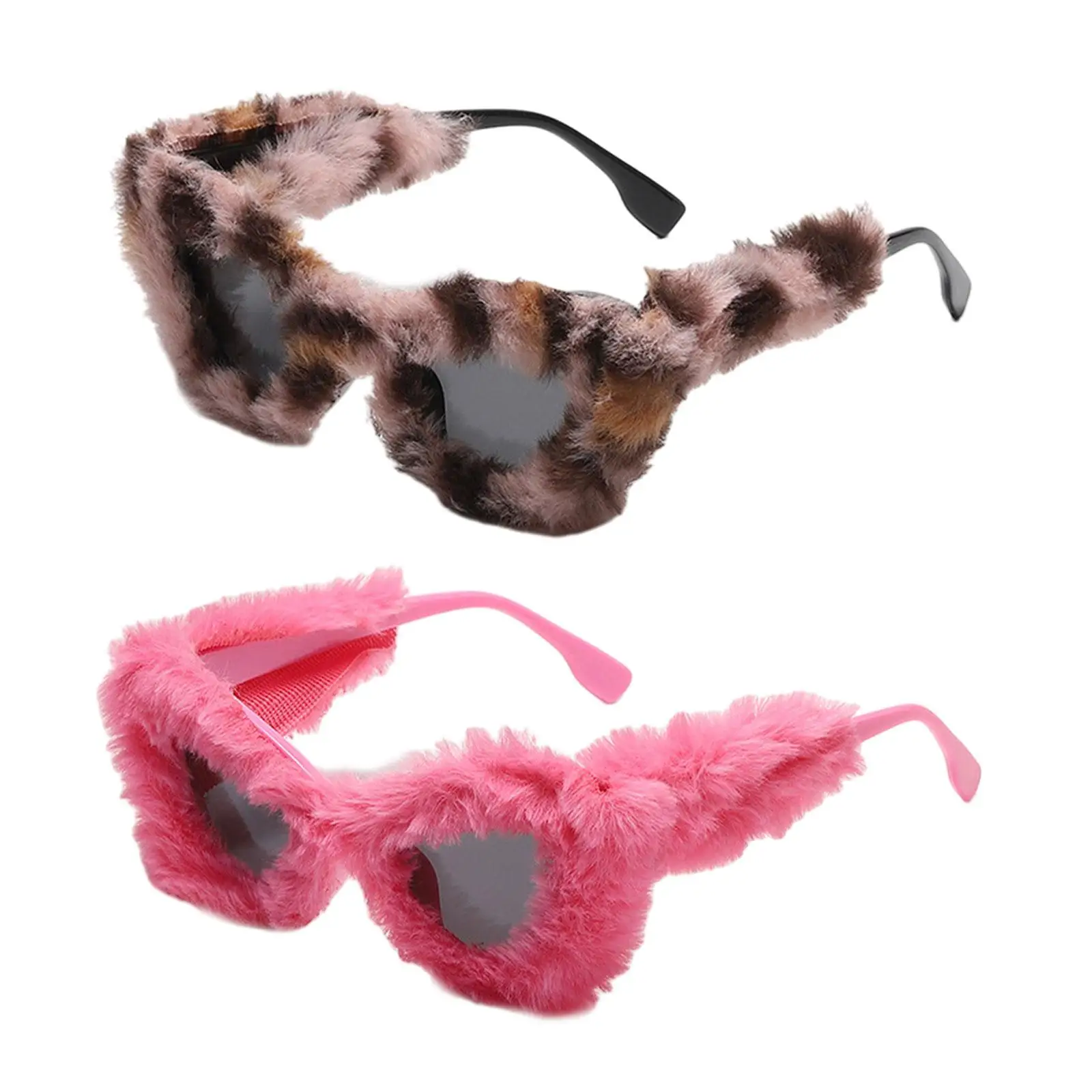 Plush Fuzzy Sunglasses Ladies Punk Fashion Sun Protection Glasses Cat Eye Sunglasses for Winter Carnival Concert Festival Travel