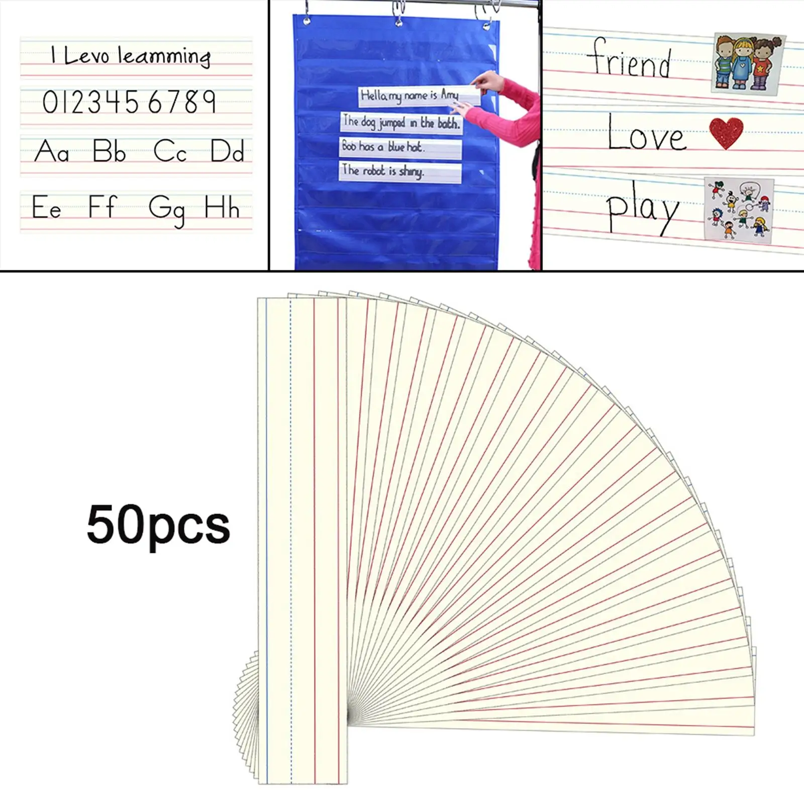 50 Sheets Sentence Strips, Word Strips for Homeschool Classroom  Children