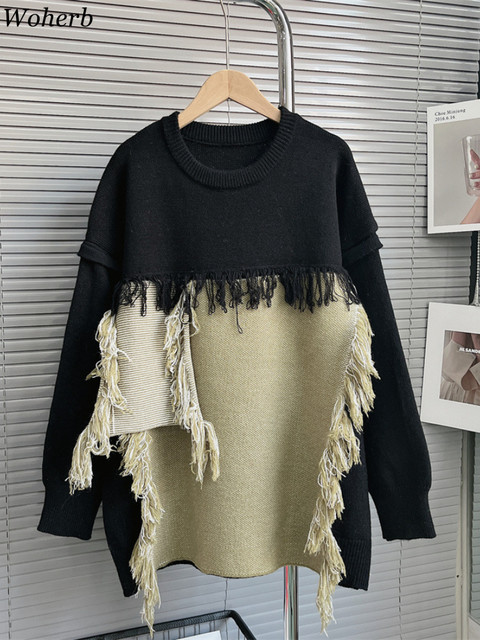 Frayed trim outlet drop shoulder sweater