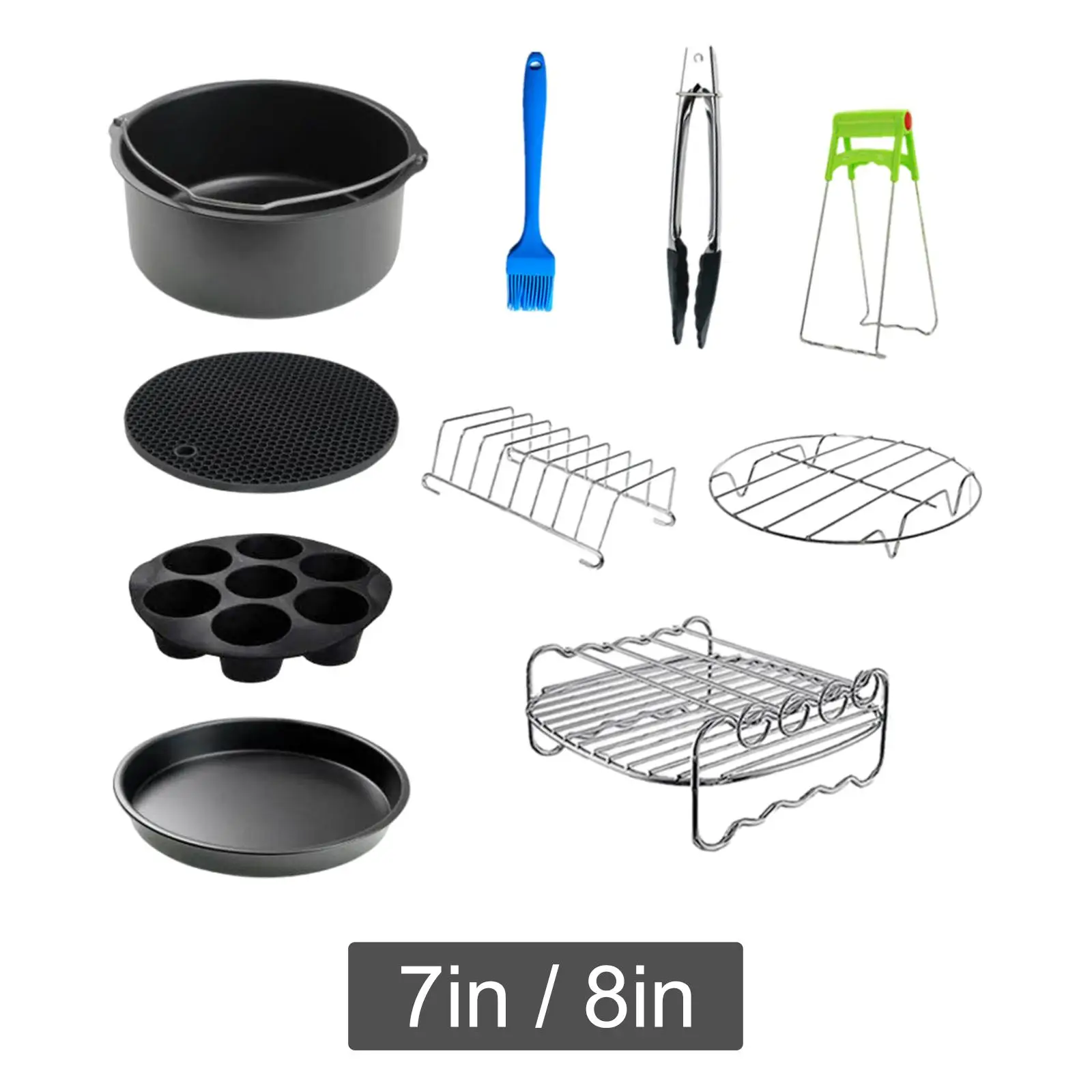 10 Pieces Air Fryer Accessories Set Cake Basket Hot Plate Gripper for Home Kitchen