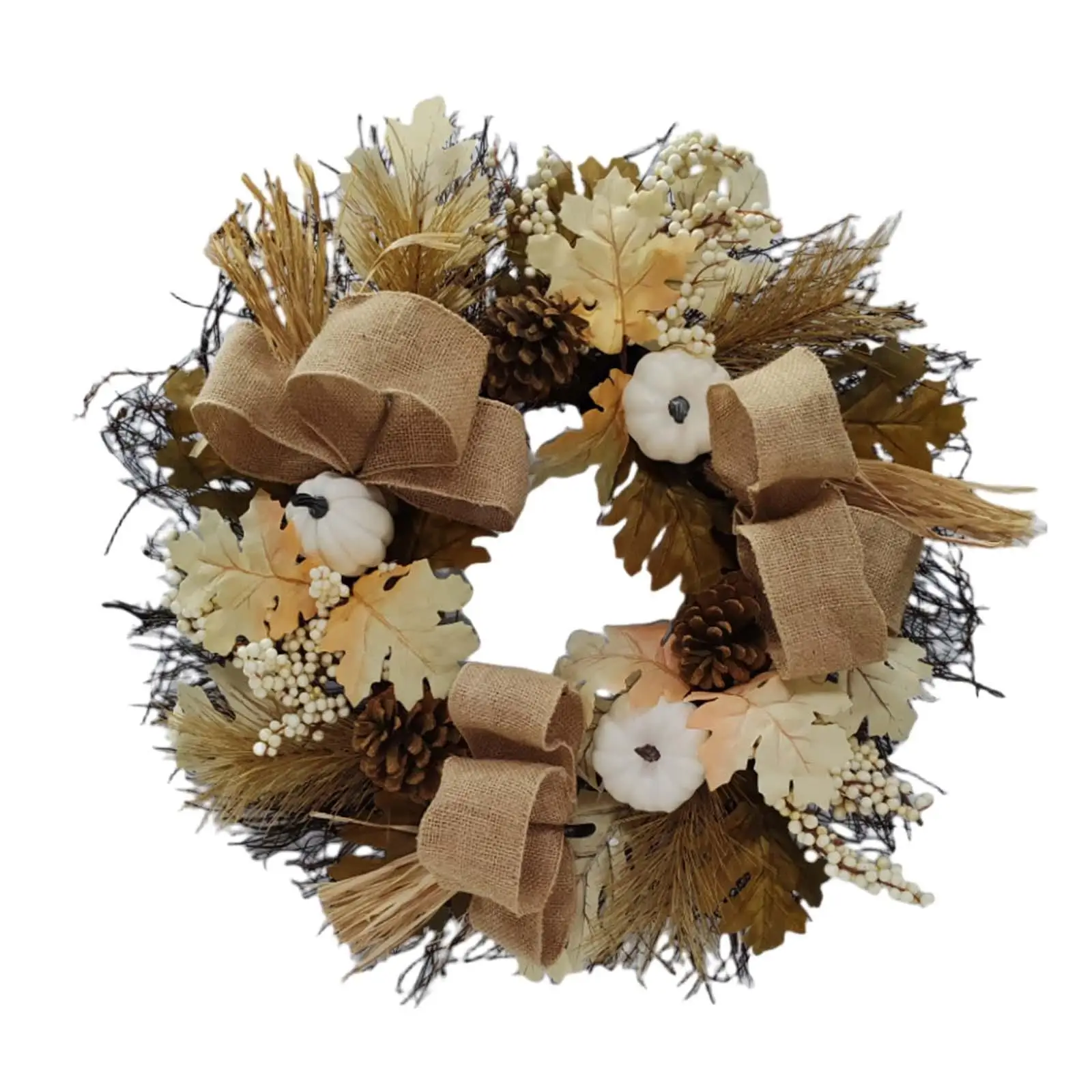 Fall Wreath Harvest Festival Wreath Linen Ribbon Artificial 20 inch Thanksgiving Wreath Autumn Wreath for Wall Outside Home