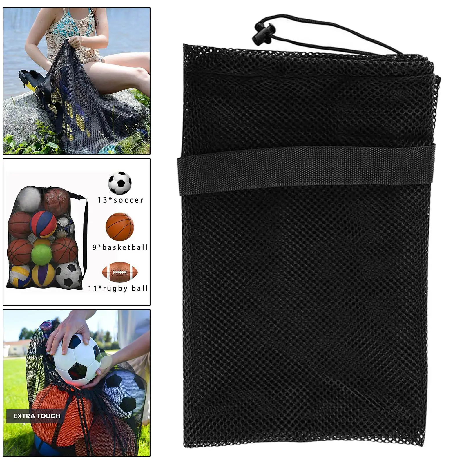 Mesh Ball Bag with Adjustable Strap Large Gym Sport Equipment Storage Hold 9