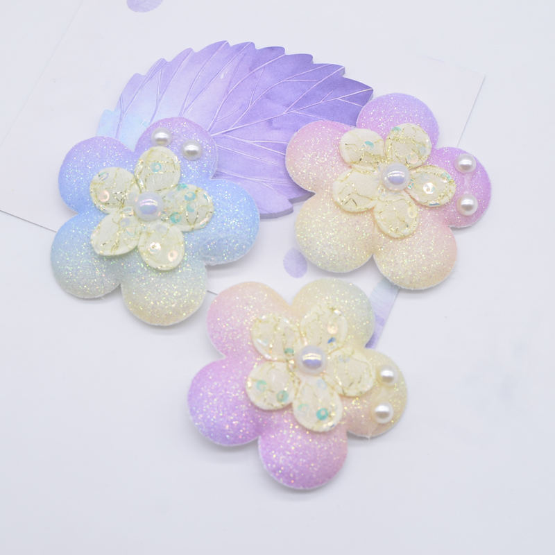 6 Stück 55 mm gepolsterte Perlenblümchen-Verzierung, Blumen für DIY-Kleidung, Schuhe, Handschuhe, Hut, Nähen, Patches, Kopfbedeckung, Dekor-Applikationen – Detail 5