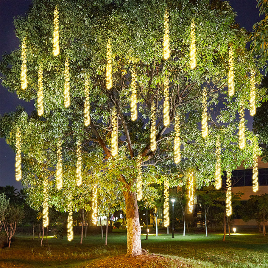 TIRVOSE Outdoor LED Meteor Shower String Light Waterproof Christmas Garland Fairy Light for Party Wedding Garden Tree Decoration