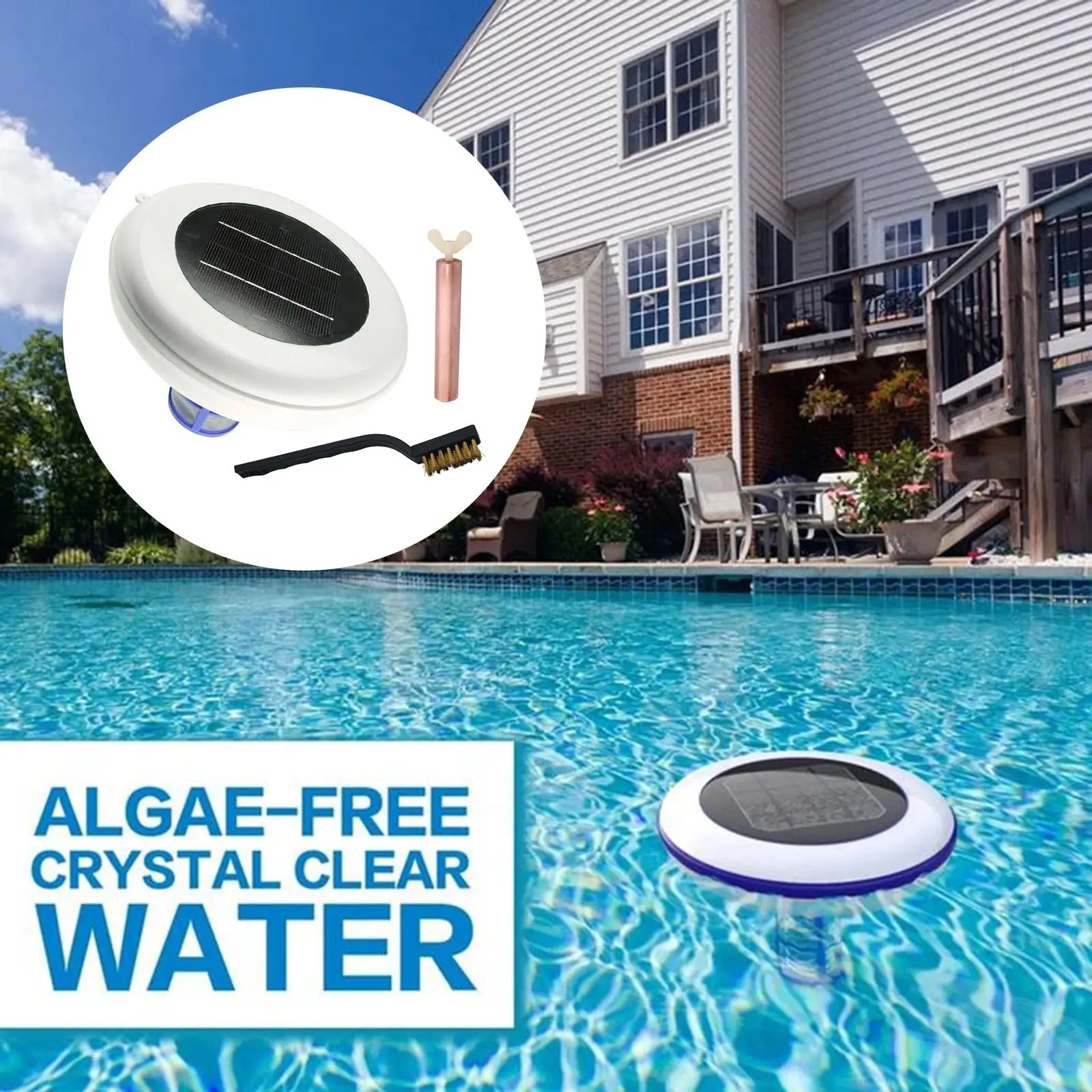 Solar Powered Pool Clarifier with Cleaning Brush,Pool Solar Ionizer System for SPA