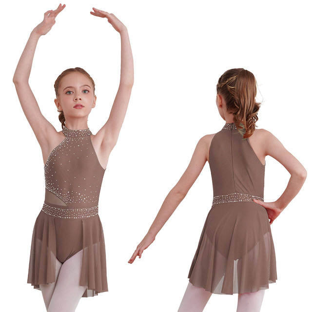Robe De Patinage Artistique Fille Avec Strass - Manches Longues, Justaucorps Brillant - Danse, Ballet, Spectacle