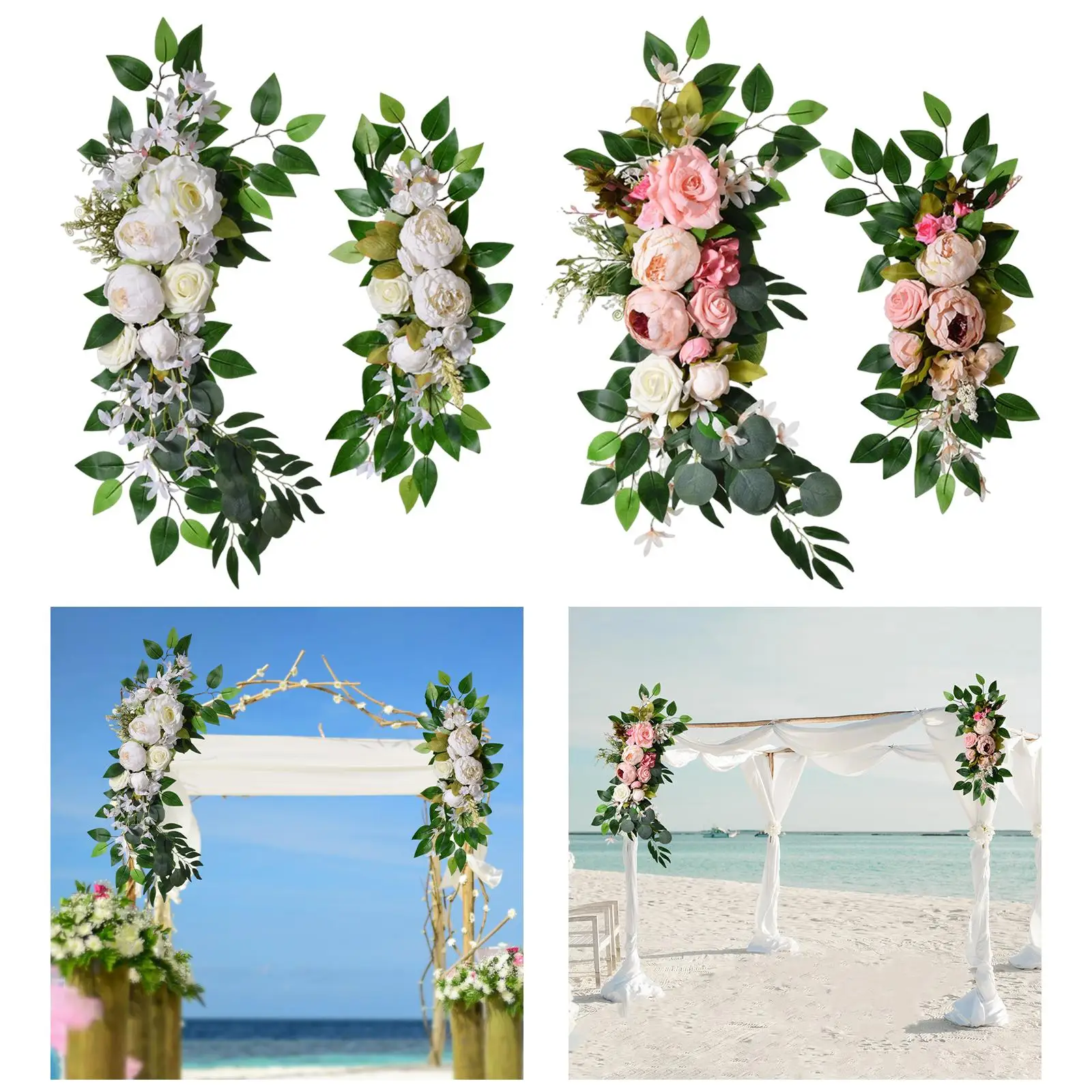 2Pcs Wedding Arch Flower Centerpiece Green Leaves Garland Artificial Flower Swag for Wall Wedding Background Home Holiday Arbor