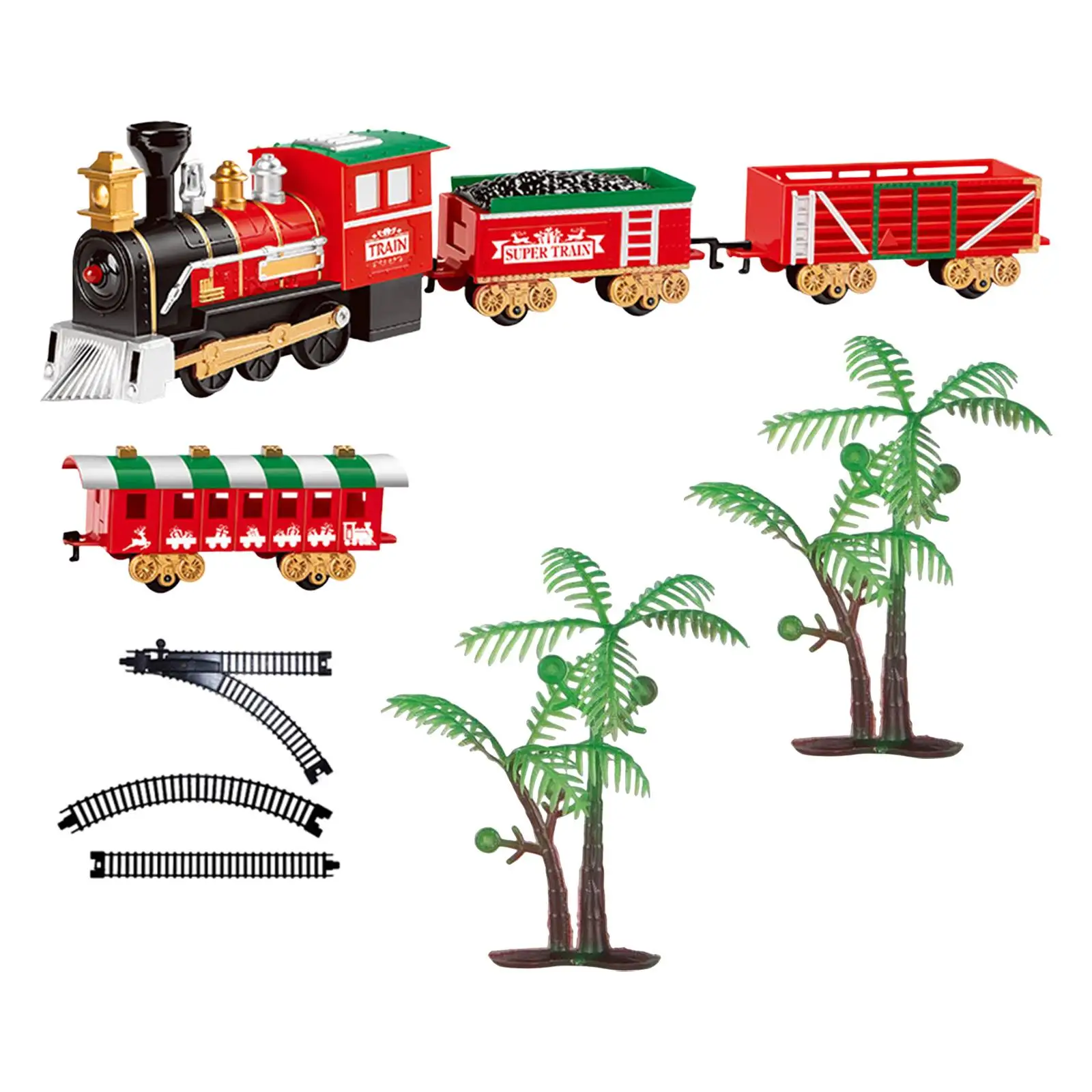 Portable Christmas Train Set Railway Kit Educational Learning Toy Railway Track Set for Kids Children Preschool Toddler