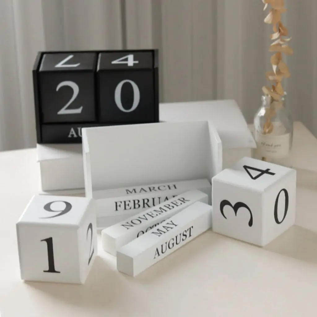 Wooden Desktop Perpetual Calendar Block Home Decor f/ Important Events Date 