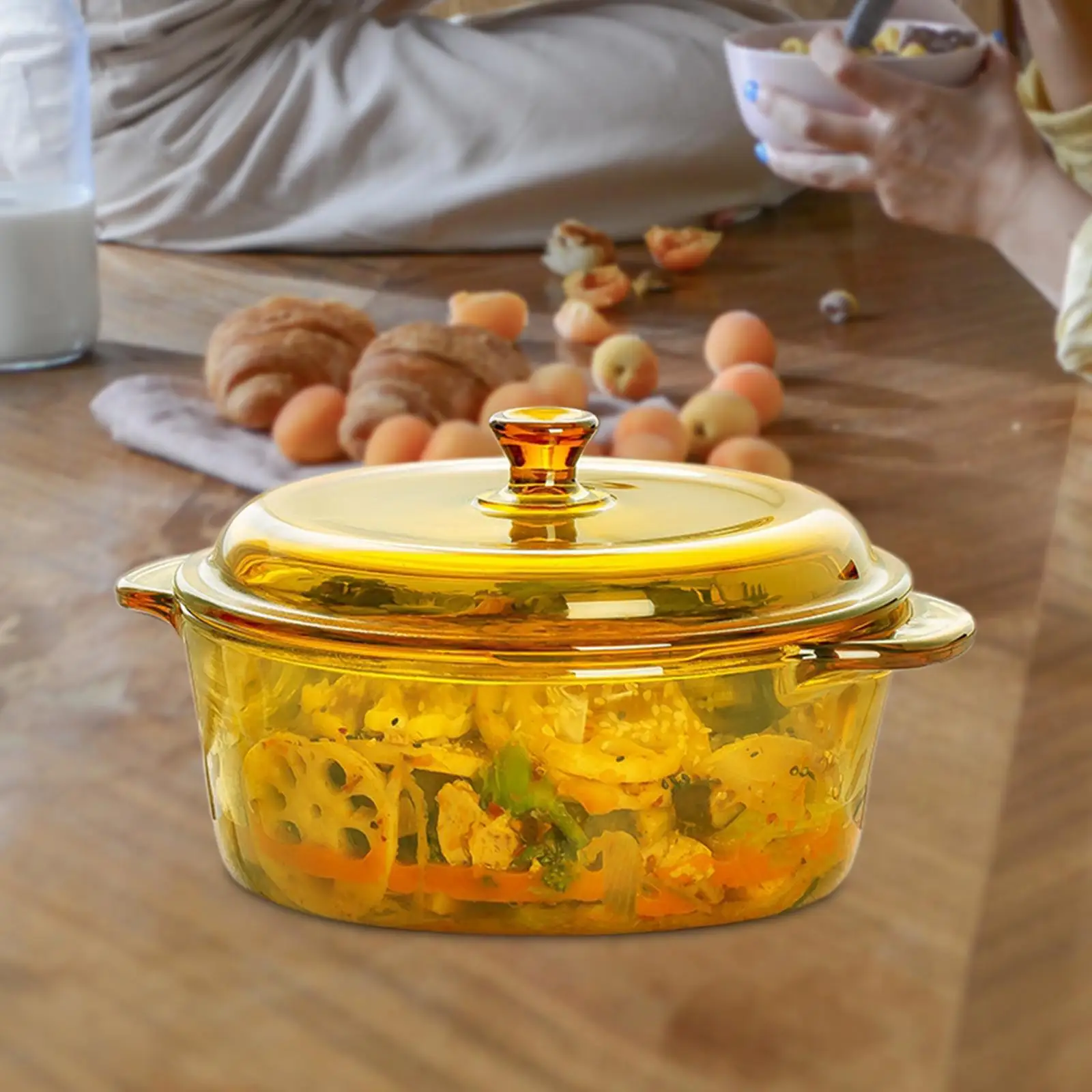Glass Salad Bowl Fridge Portable with Lid Handle Soup Bowl with Lid Glass Casserole Dish for Pasta Dessert Cereal Vegetable
