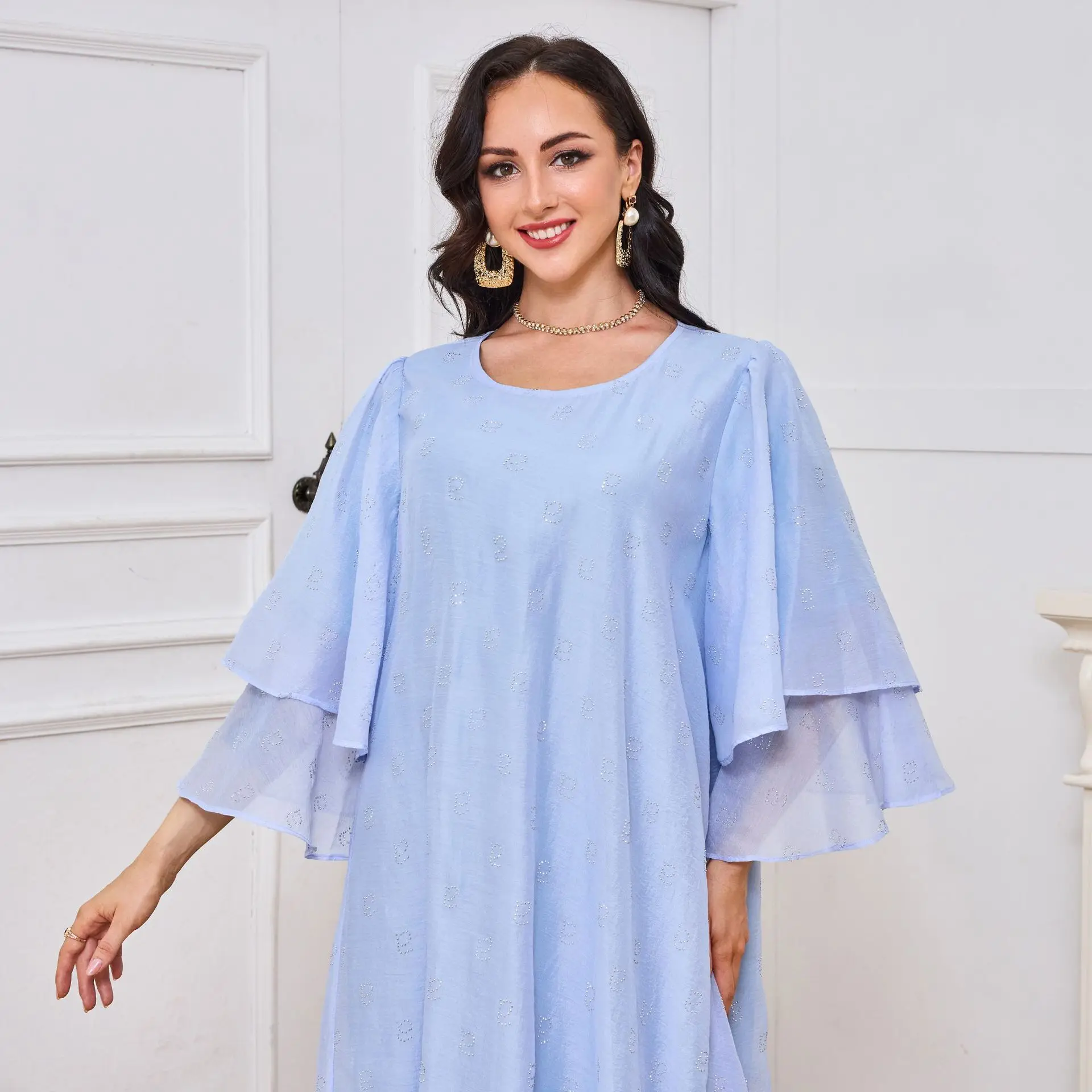 Ramadan Caftan Dubai Turkey Robe Muslim Lotus Leaf Sleeve Dress Women Eid Abaya Party Dresses Abayas Kaftan Jalabiya Vestidos