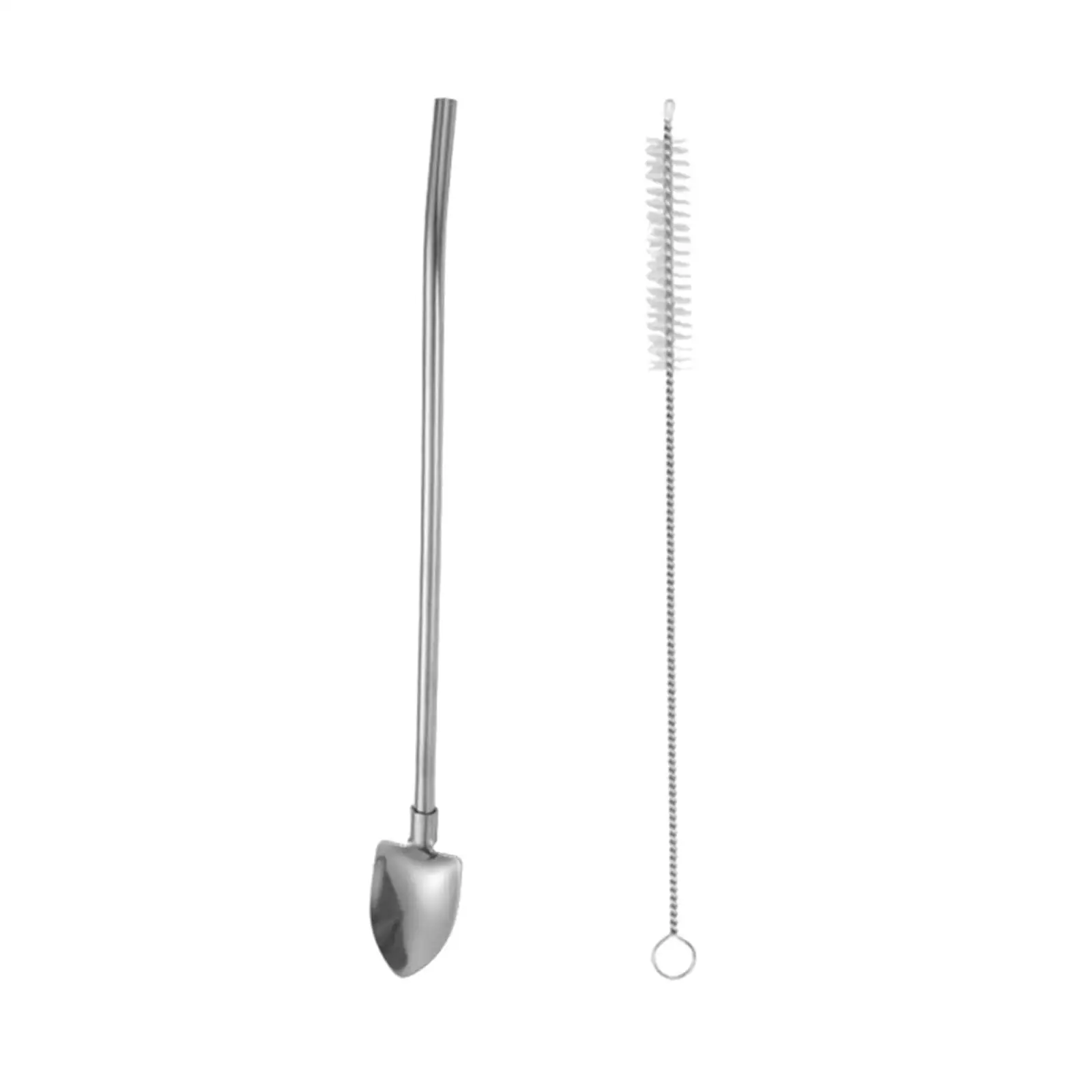 Reusable Straw with Long Cleaning Brush Long Handle Spoon Drinking Straw for Tea
