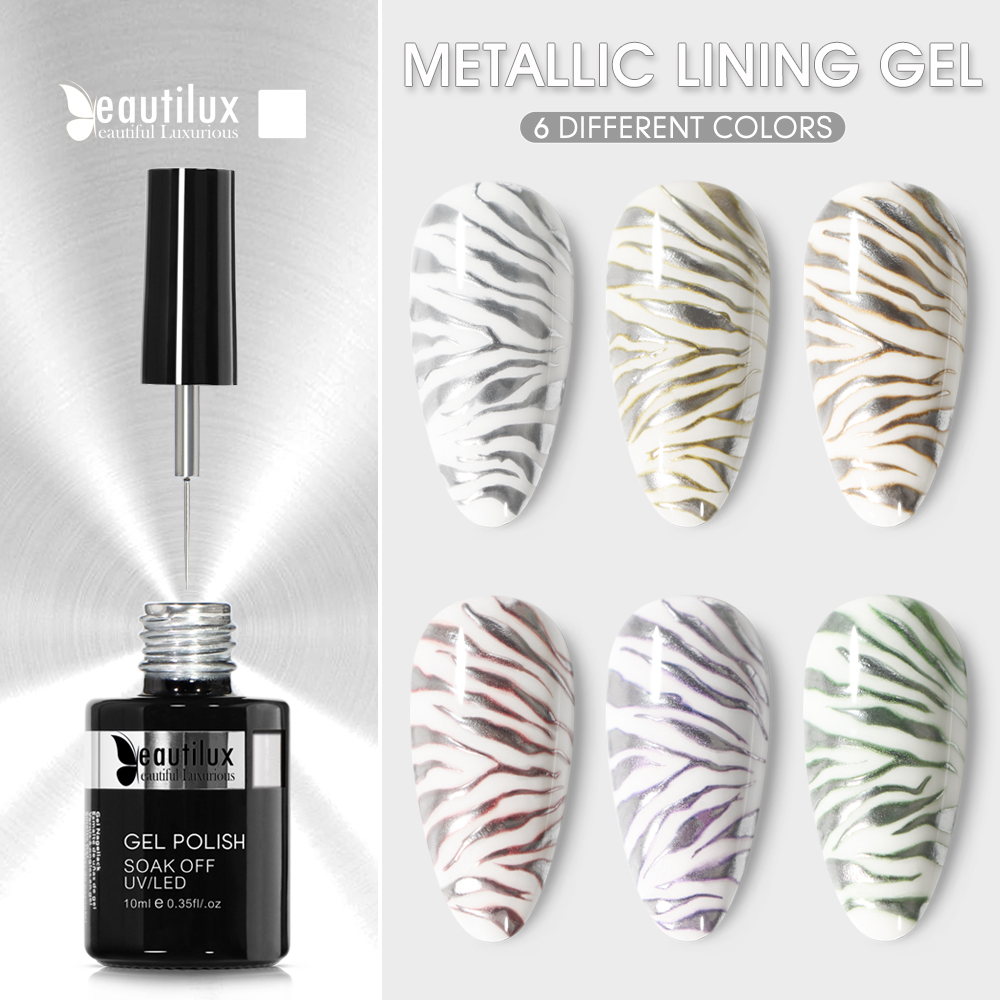 Best of Beautilux Metallic Lining Nail Gel Polish Silver Rose Gold Mirror Semi Permanent French Nails Art Design Varnish Lacquer 10ml Reviews & Tips