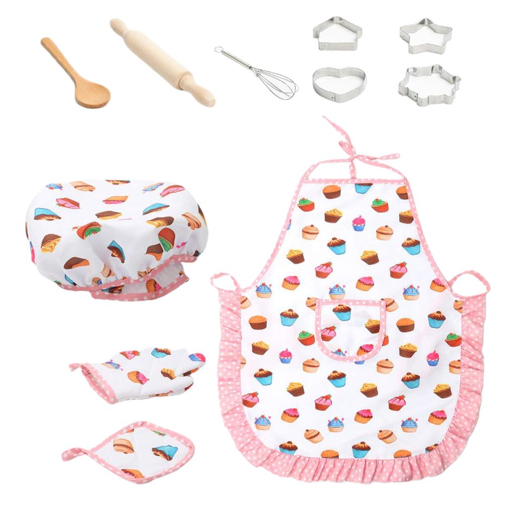  Set, Chef Set DIY Cooking Baking Suit Toys, Pretend Play Clothe/ Gloves/ Hat /Cooker Gift for Kids Girl