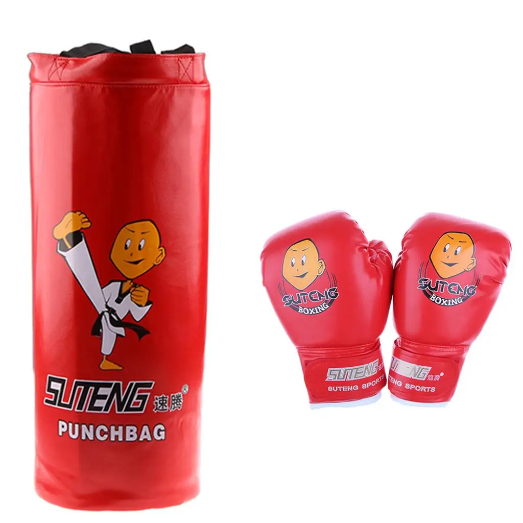 Kids Boys Girls Heavy Boxing Punch Bag Unfilled MMA Punching Training Gloves KickBoxing with Mesh Backpack and 