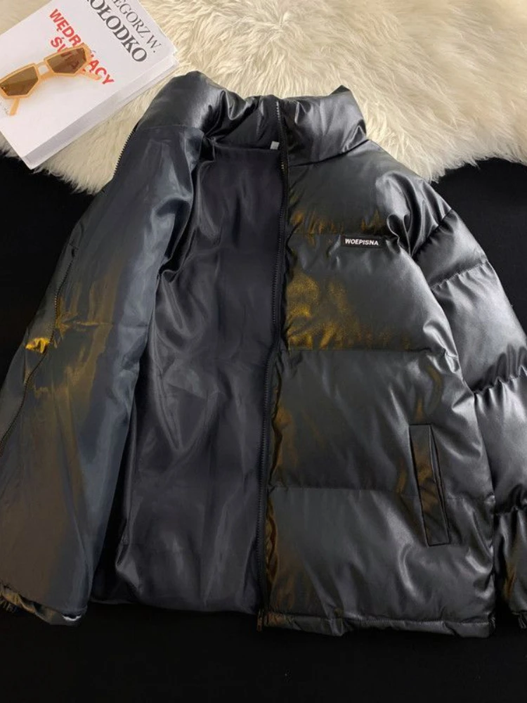 Gmiixder Pu Leather Padded Coat Men's Hong Kong Style Winter Down