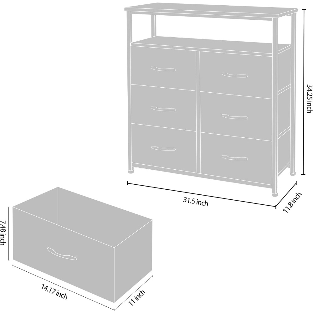 Description Picture 5 of item6 Drawers Dresser Fabric Dresser for Bedroom, Tall Storage Organizer Unit for Bedroom/Entryway/Living Room, Grey (6-Drawers)