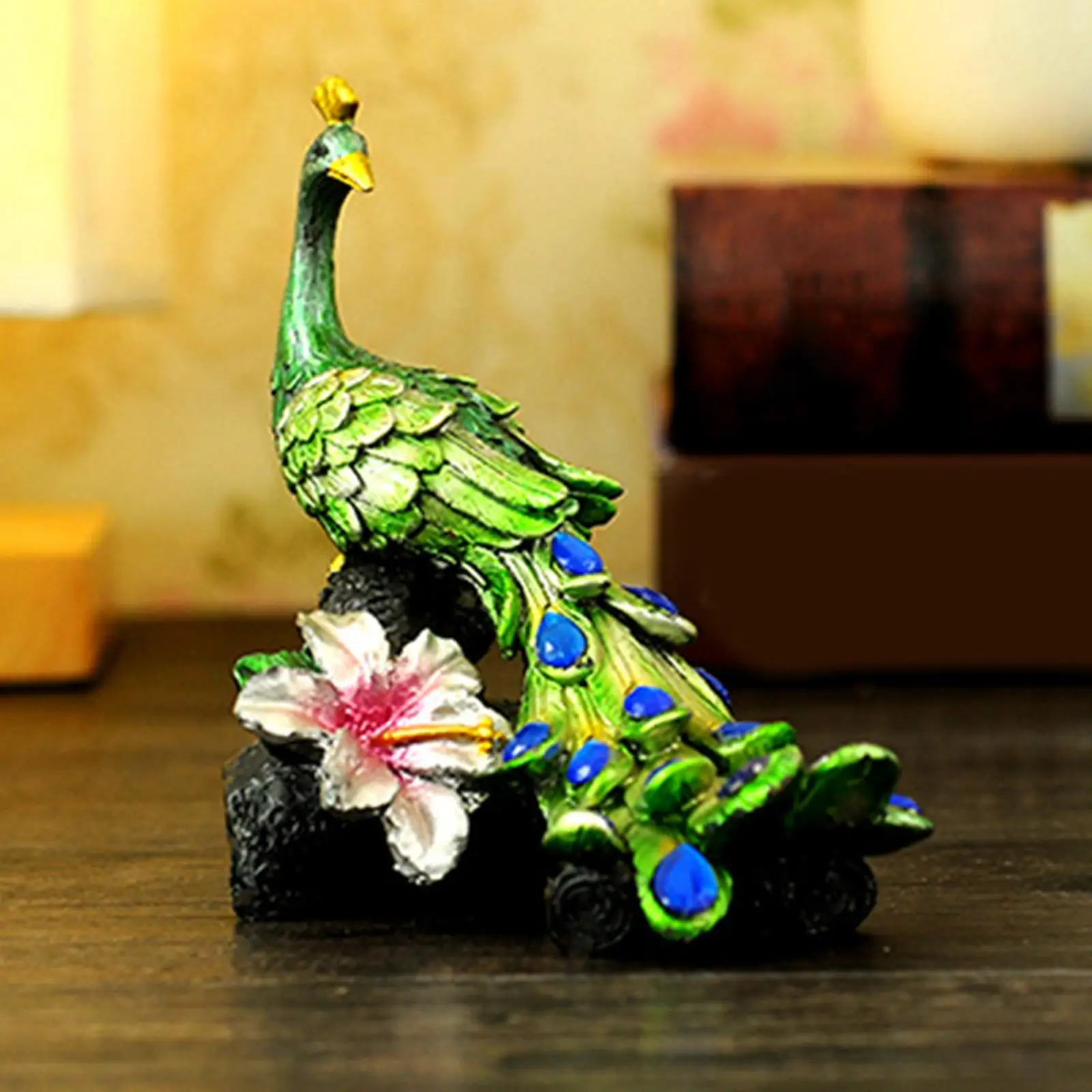 Peacock Statue Decorative Peacock Standing on Stump Figurine  Sculptures for  Desktop Decorations