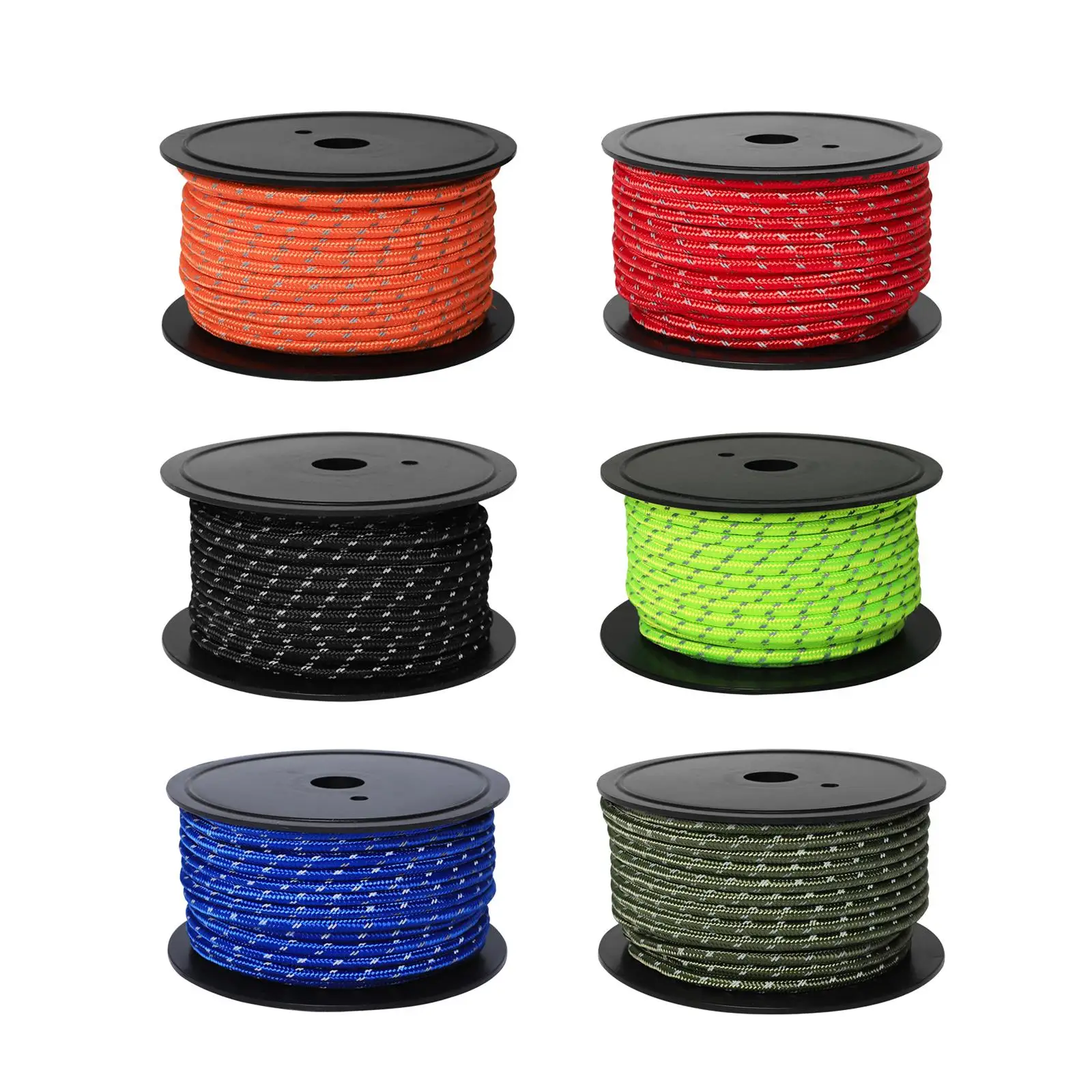 Camping 30M 6mm Reflective Tent Rope Guylines High Tensile Strength Multifunction Solid Braid Weather Resistant Glow in The Dark