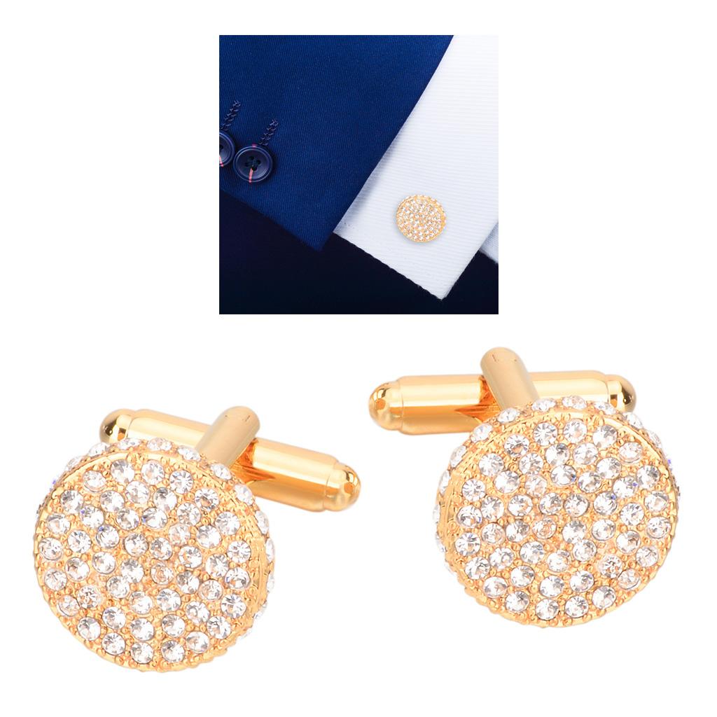 1 Pair Wedding Crystal Rhinestone  Shirt Suit Collar Cufflinks Gold