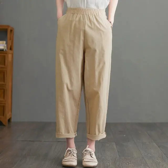 2022 Spring Summer Woman Fashion Elastic Waist Harem Pants Female Pockets Long Trousers Ladies Solid Color Loose Pants T31 women's fashion