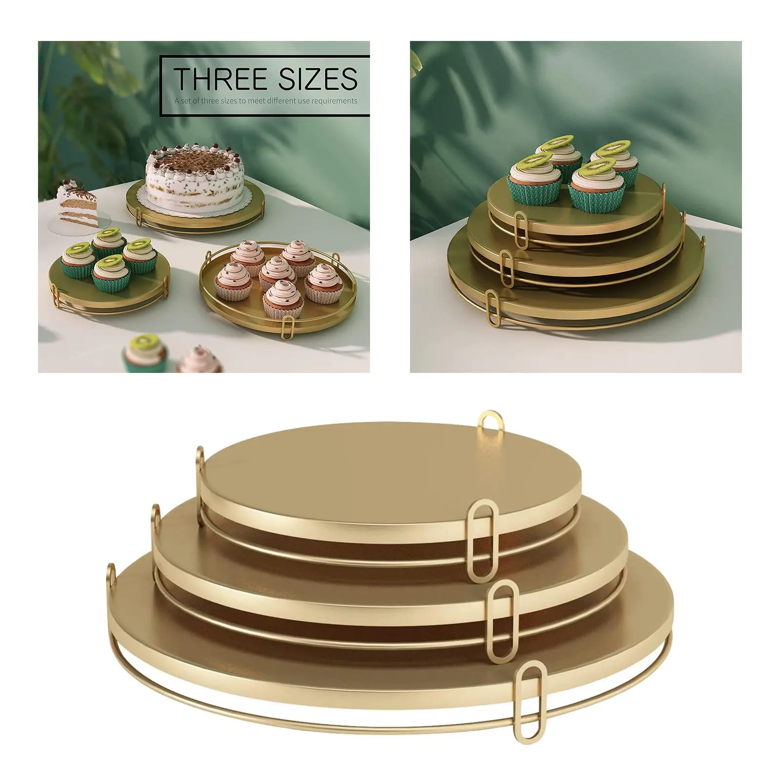 Pack of 3 Count Golden Dessert Stand Cupcake Stand for Home Decorating Variety of Uses Cosmetic Organizer Elegant Fruit Plate