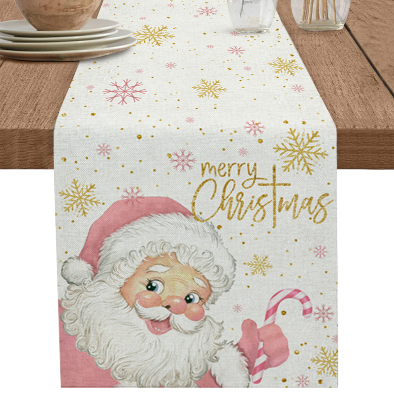 Description Picture 2 of itemMerry Christmas Pink Old Man Snowflake Candy Wedding Decoration Table Table Runner Kitchen Coffee Table Table Runner Home Decor