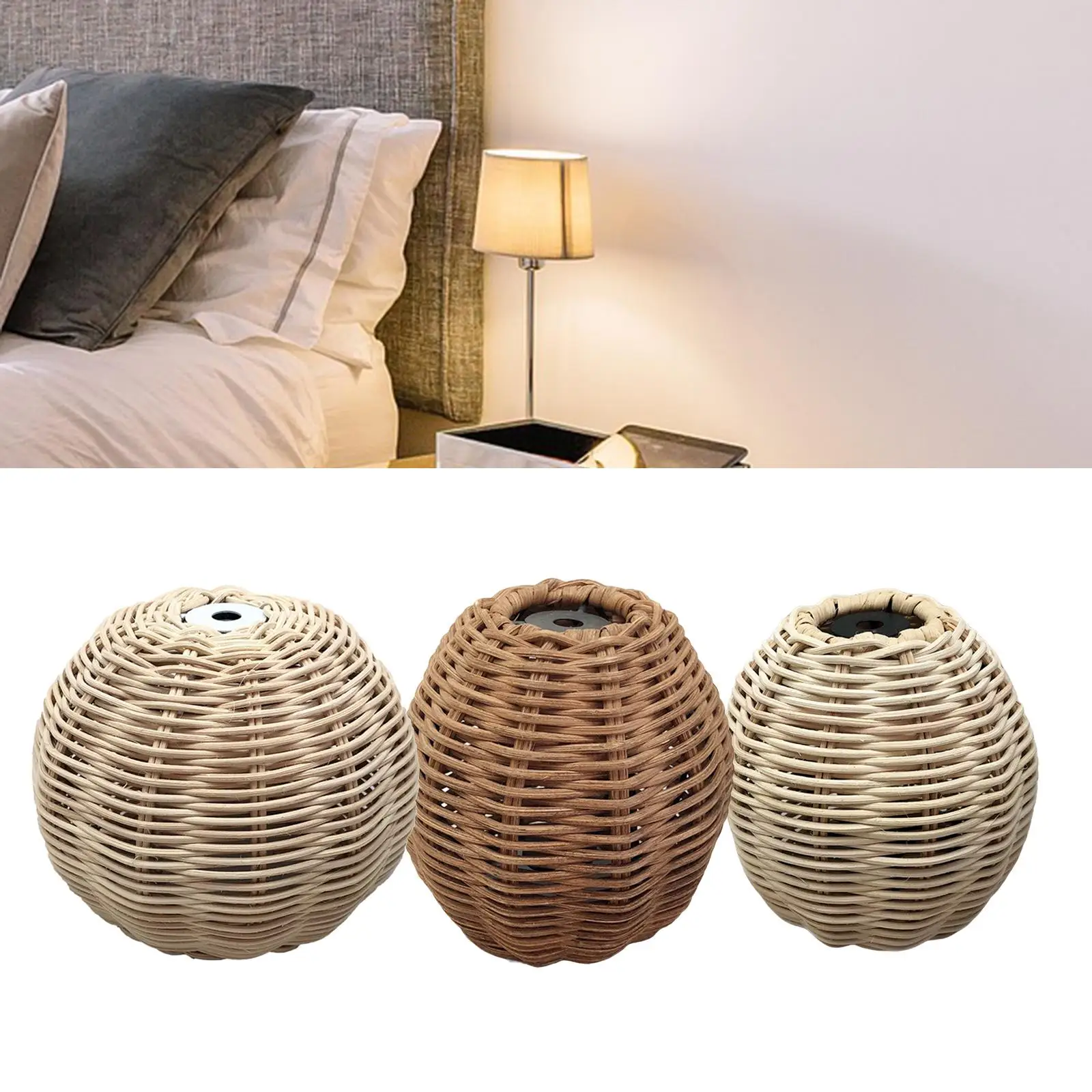 Rattan Lampshade, Bamboo Lamp Shade, Lighting Cover Desk Lamp Base Light Fixture for Living Room Desktop Home Bedside Decor