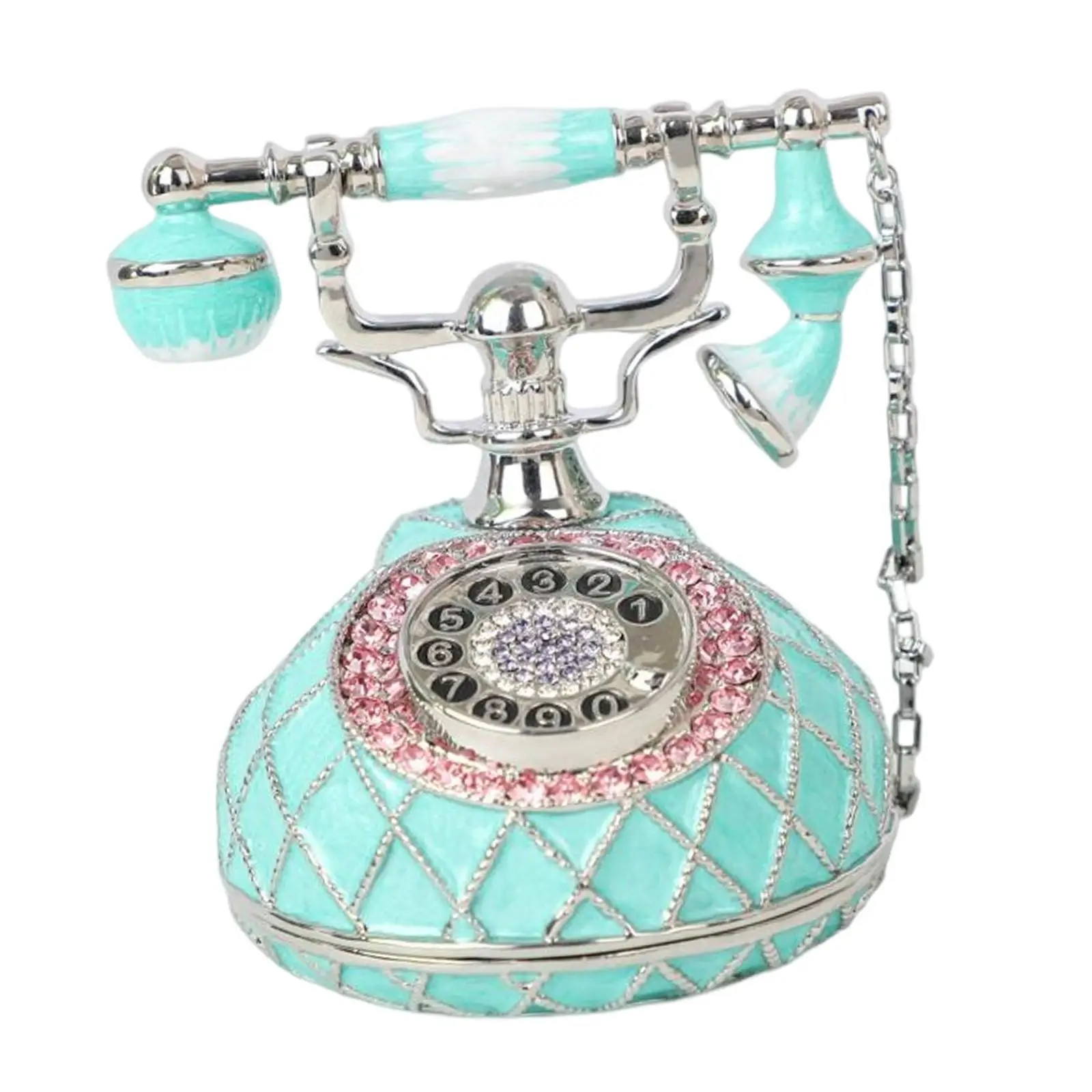 Retro Style Telephone Figurine Jewelry Trinket Box Keepsake Gift Ornaments Enameled Treasure Chest for Earrings Rings Bracelet