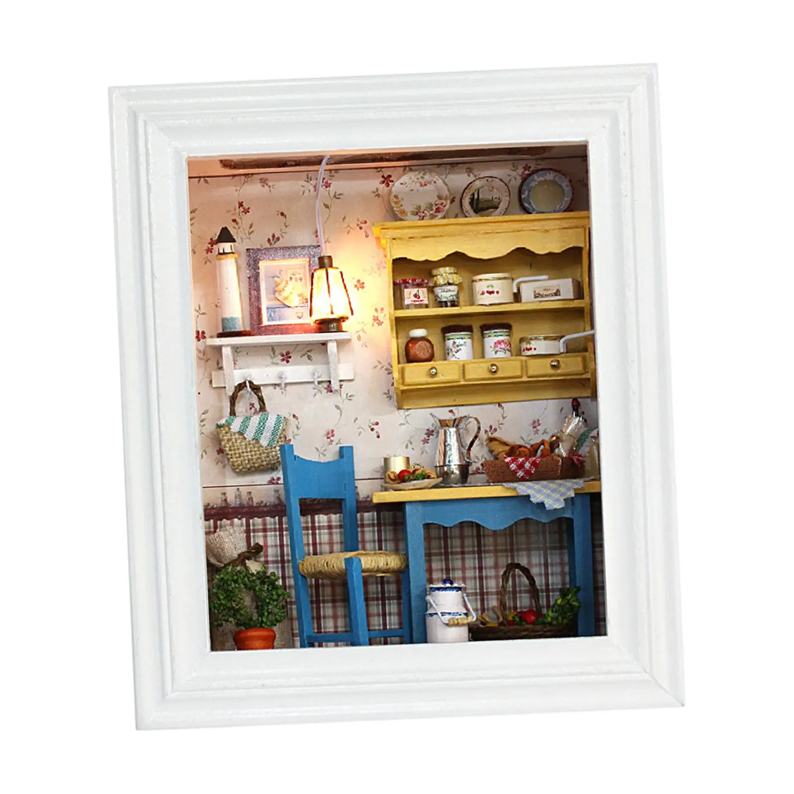 DIY Photo Frame Night Light 7`` Miniature Dollhouse Kits Wooden House Frames for