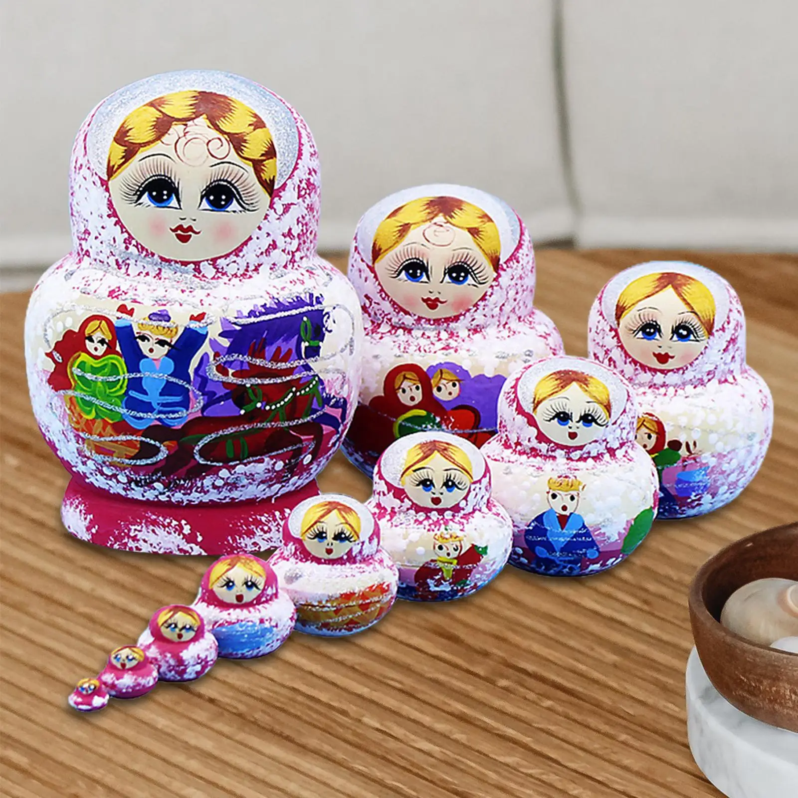 10Pcs Wood Nesting Doll Stacking Matryoshka Dolls for Gift Office Children