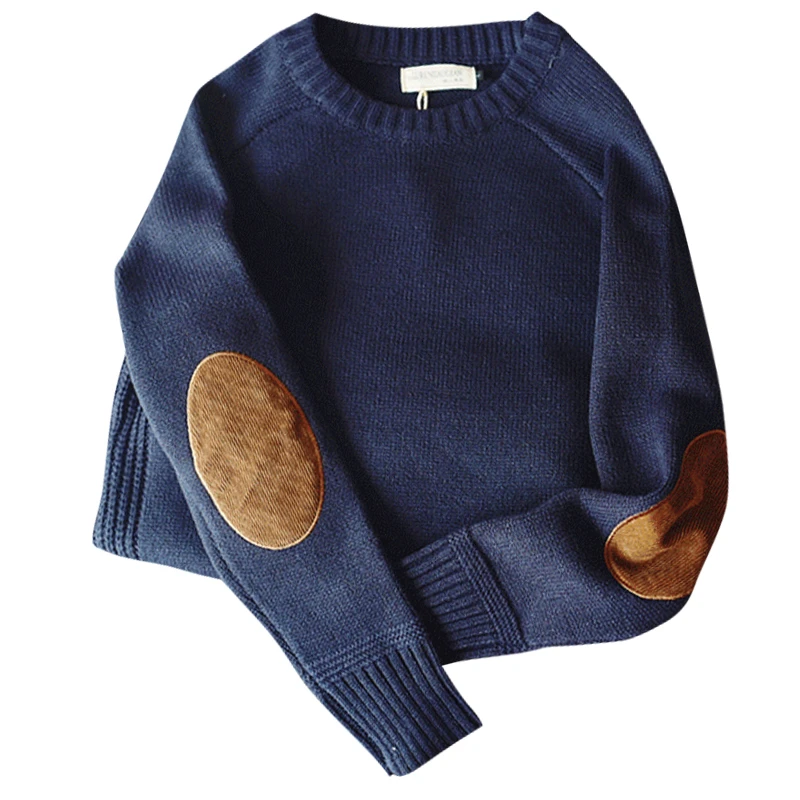 Men's Harajuku Pullover Sweater Patch Designs Knitted Sweatshirt Hip Hop Round Neck Pure Colour Causal Pullovers Men's Clothing