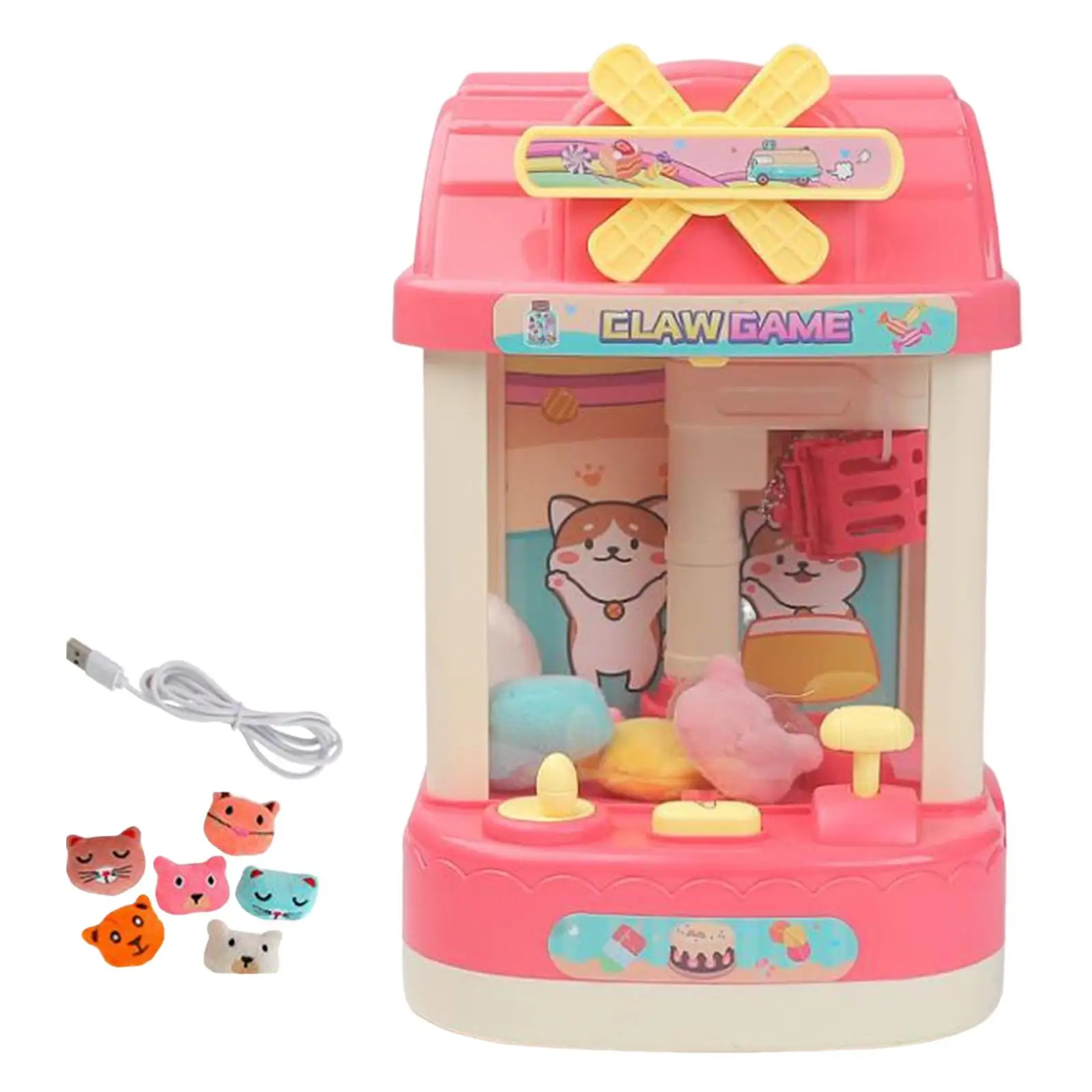 Plush Toys Claw Machine Mini Toy Grabber Machine Birthday Gift with 6 Dolls