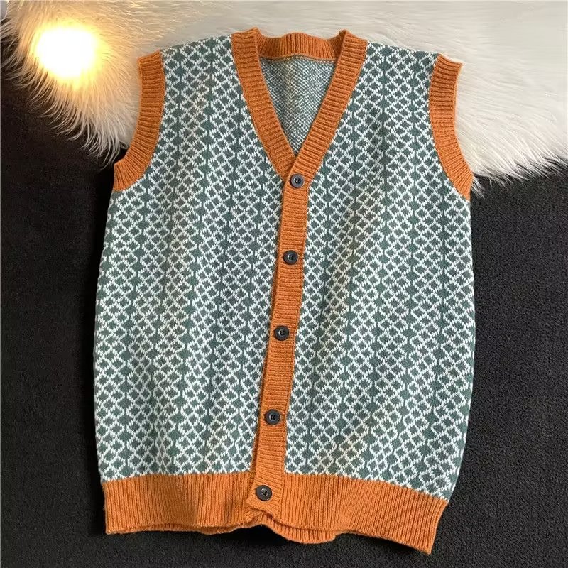 Description Picture 3 of itemEBAIHUI Men's Sweater Tank Spring and Autumn Vintage V-neck Male Cardigan Vest Contrast Sleeveless Knit Man Top