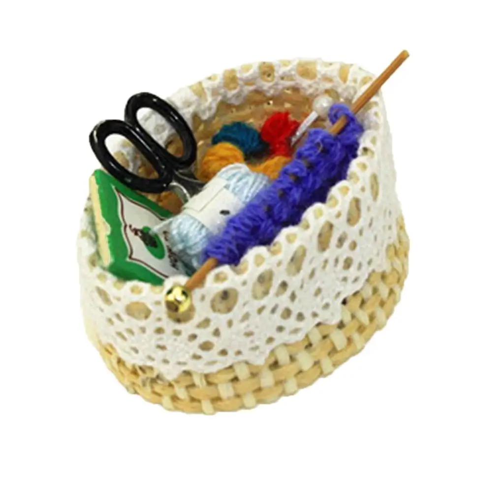 Handmade 1:12 1:6 Scale Doll House Mini Wool Knitting Tools Model Accessory