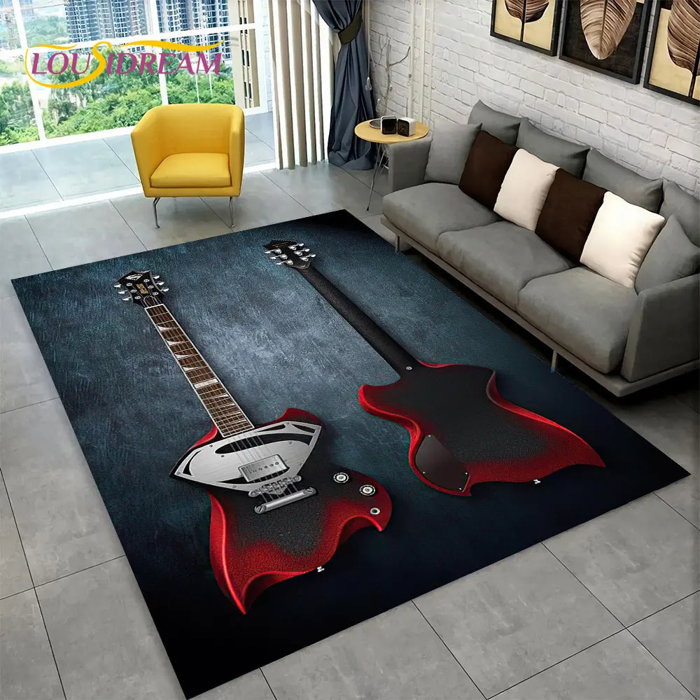 Classical Guitar Electric Guitar Bass Area Rug,Carpet Rug for Living Room Bedroom Sofa Doormat Decor,Kid Game Non-slip Floor Mat