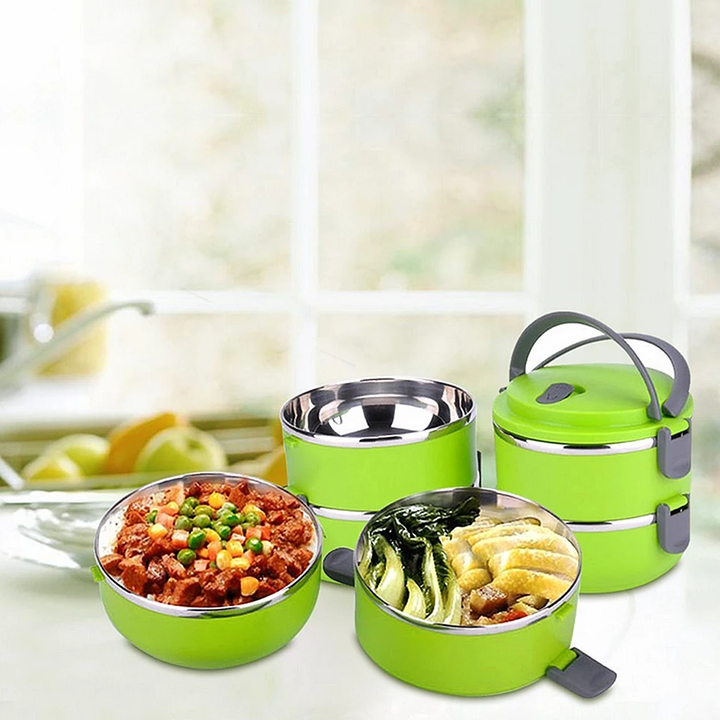 Stainless Steel Round Thermal Insulated Lunch Container Bento Food Saver Box Multi