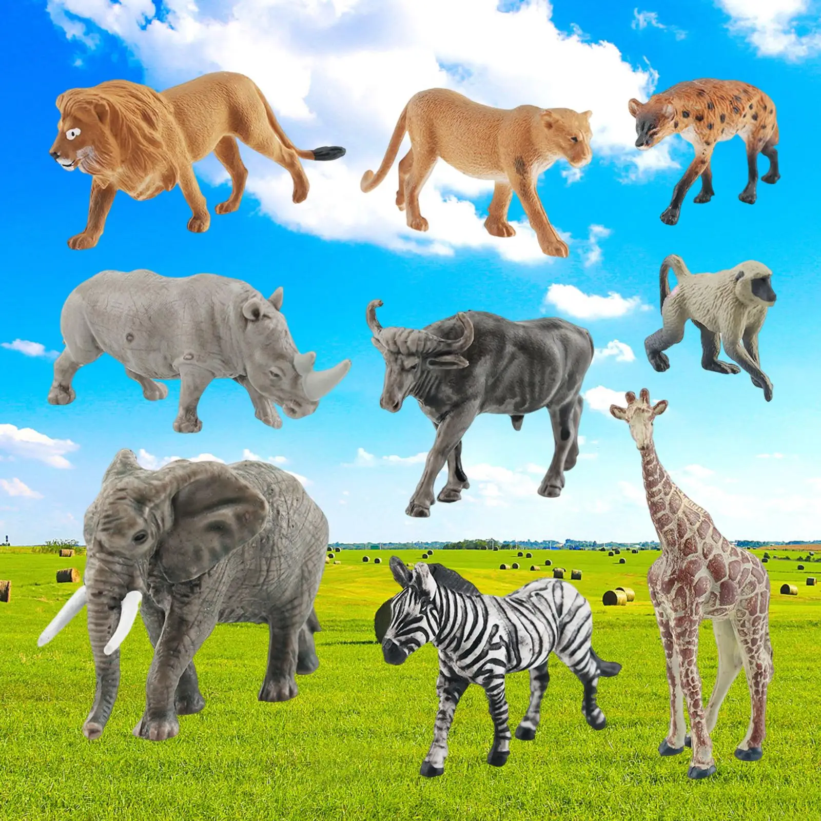 9 Pieces Lifelike Wildlife Animal Miniature Statues for Party Favors Diorama
