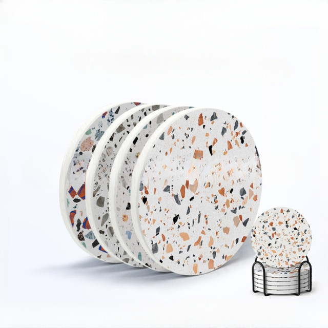 White Rainbow Terrazzo Set of Coasters