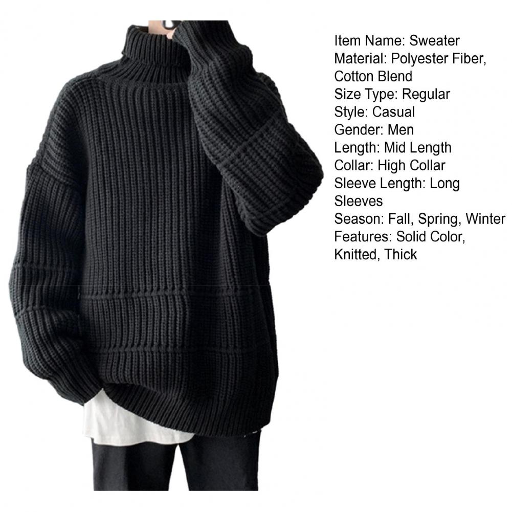 Description Picture 3 of itemWinter Sweater Cozy Mid-length Men's Sweater Warm Knitted High Collar Elastic Anti-shrink Pullover for Winter/fall Comfort Mid