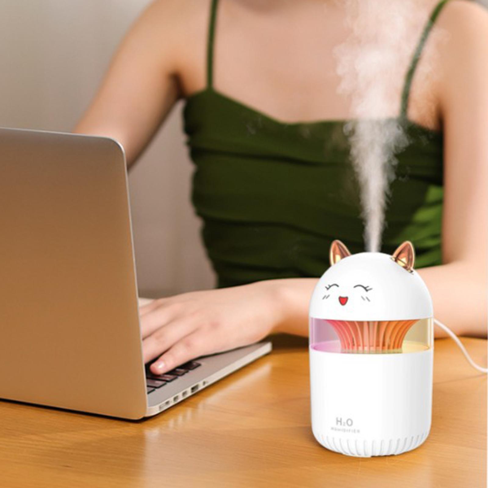 Lovely Cat Air Humidifier 300ML Cute Pet Cool Mist Aroma Oil Diffuser Romantic Color LED Lamp USB Humidificador