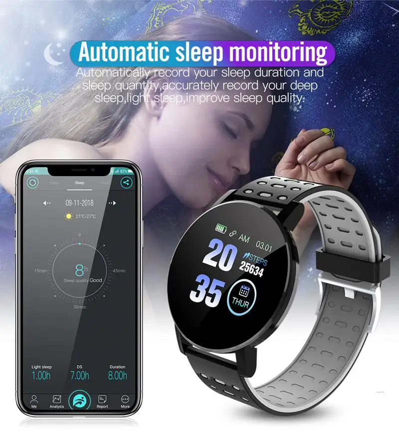 2022 119Plus Smart Watch Blood Pressure Sport Tracker Waterproof Bluetooth Smart Bracelet Heart Rate Monitoring For Android Ios