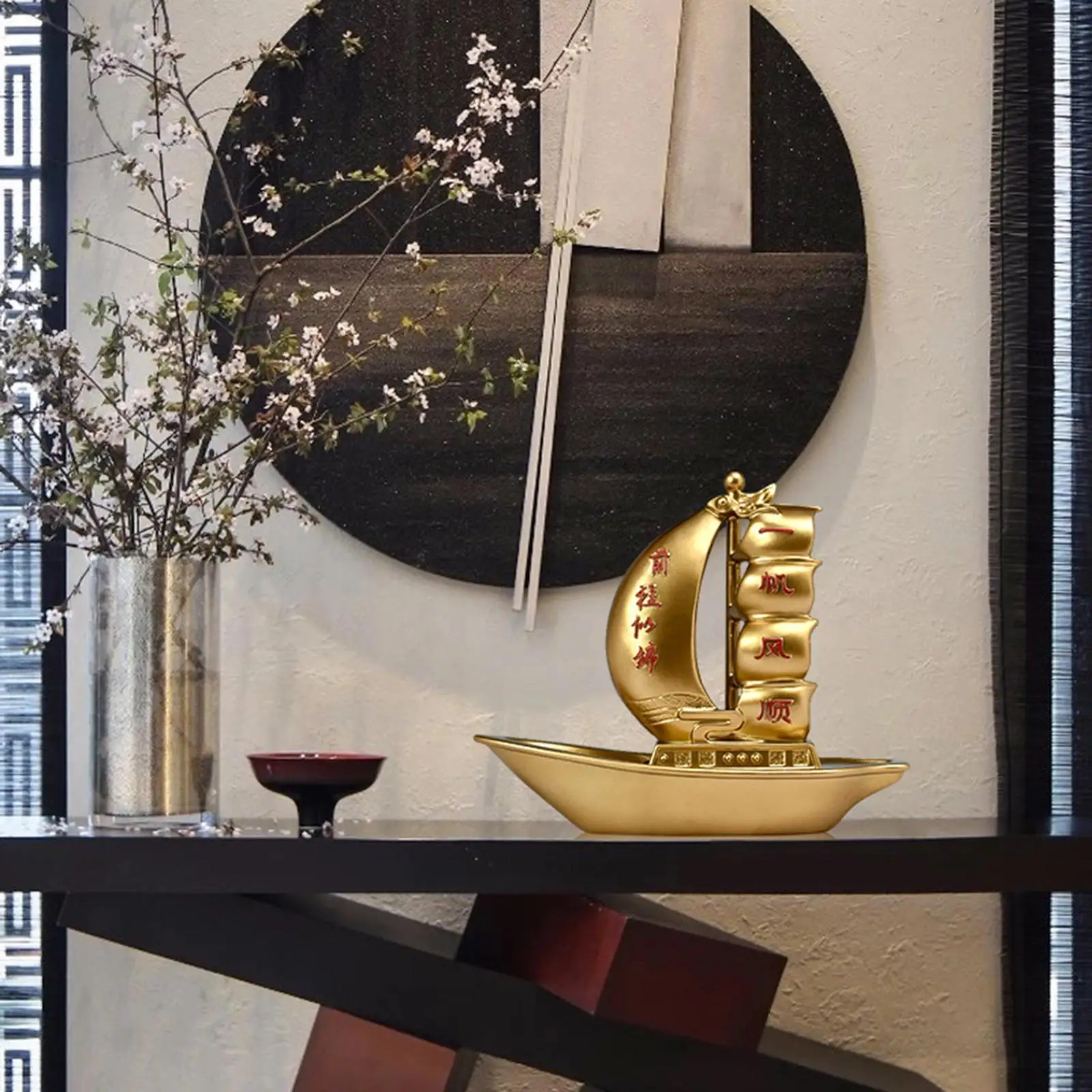 Feng Shui Golden Ship of Wealth Symbol to Enhance Prosperity Ornament Home