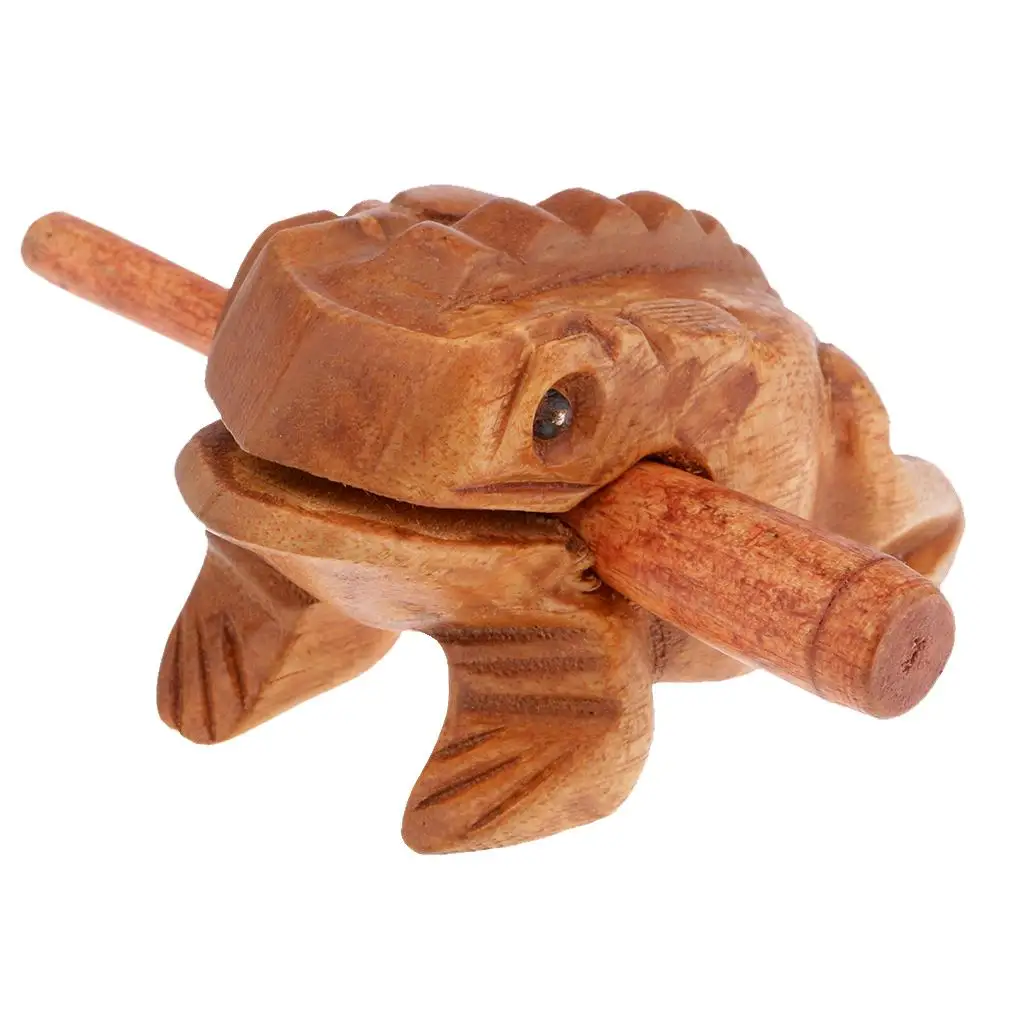 Traditional Craft Wood Luck Frog Home Office Decoration Kids Musical Toys -8cm